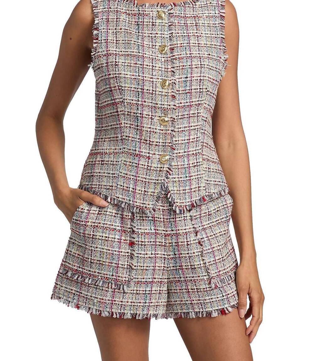 NEW CINQ A SEPT wildflower tweed camen vest in ivory multi